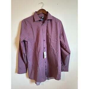 JF J Ferrar Shirt Men Medium 15-15 1/2/32-33 Burgundy Button Dot Coolmax NWT